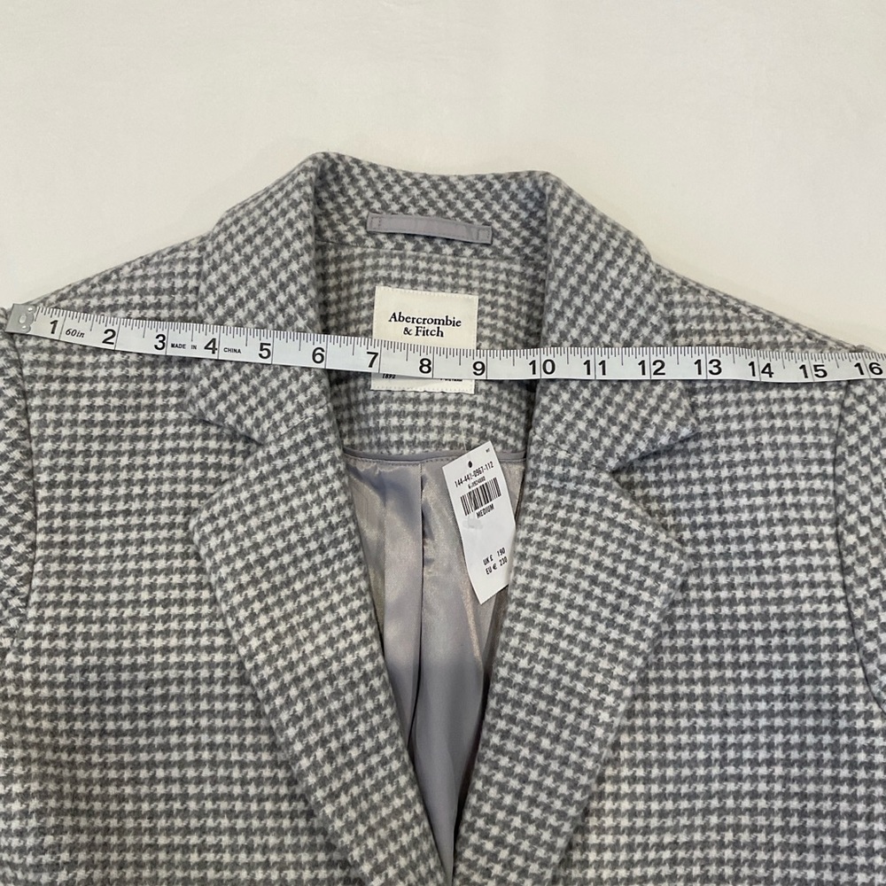 NWT Abercrombie & Fitch Wool Blend Houndstooth Tailored Top Coat in Grey Medium - Picture 11 of 16